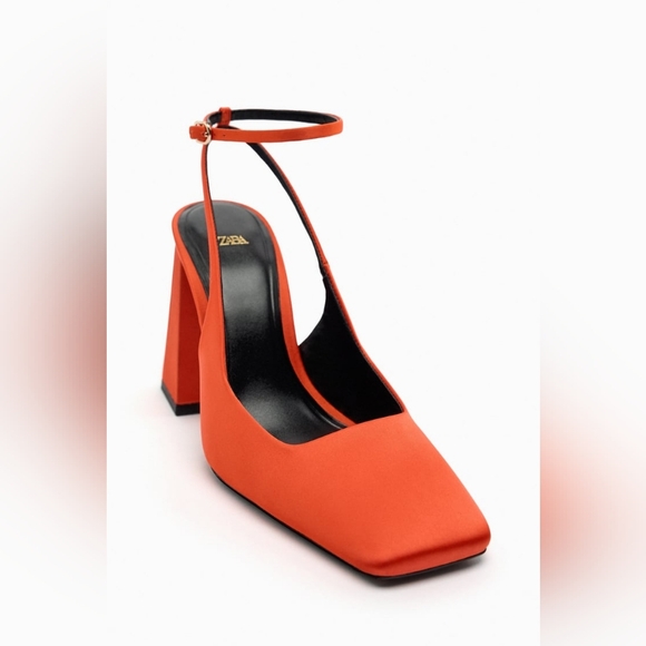 Zara Satin Effects Slingback Heels Orange Sizes: 9, 10 available New - Picture 5 of 15